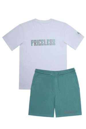 Priceless Letter Shorts Set White x Tiffany Green