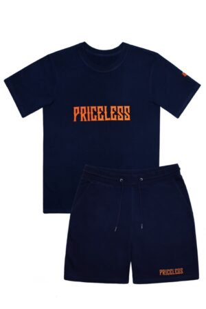 Priceless Letter Shorts Set Navy x Orange