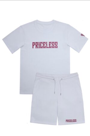 Priceless Letter Shorts Set White x Pink