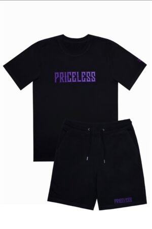 Priceless Letter Shorts Set Black x Purple