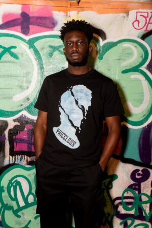 Split Statue Face Tee Blue x Black